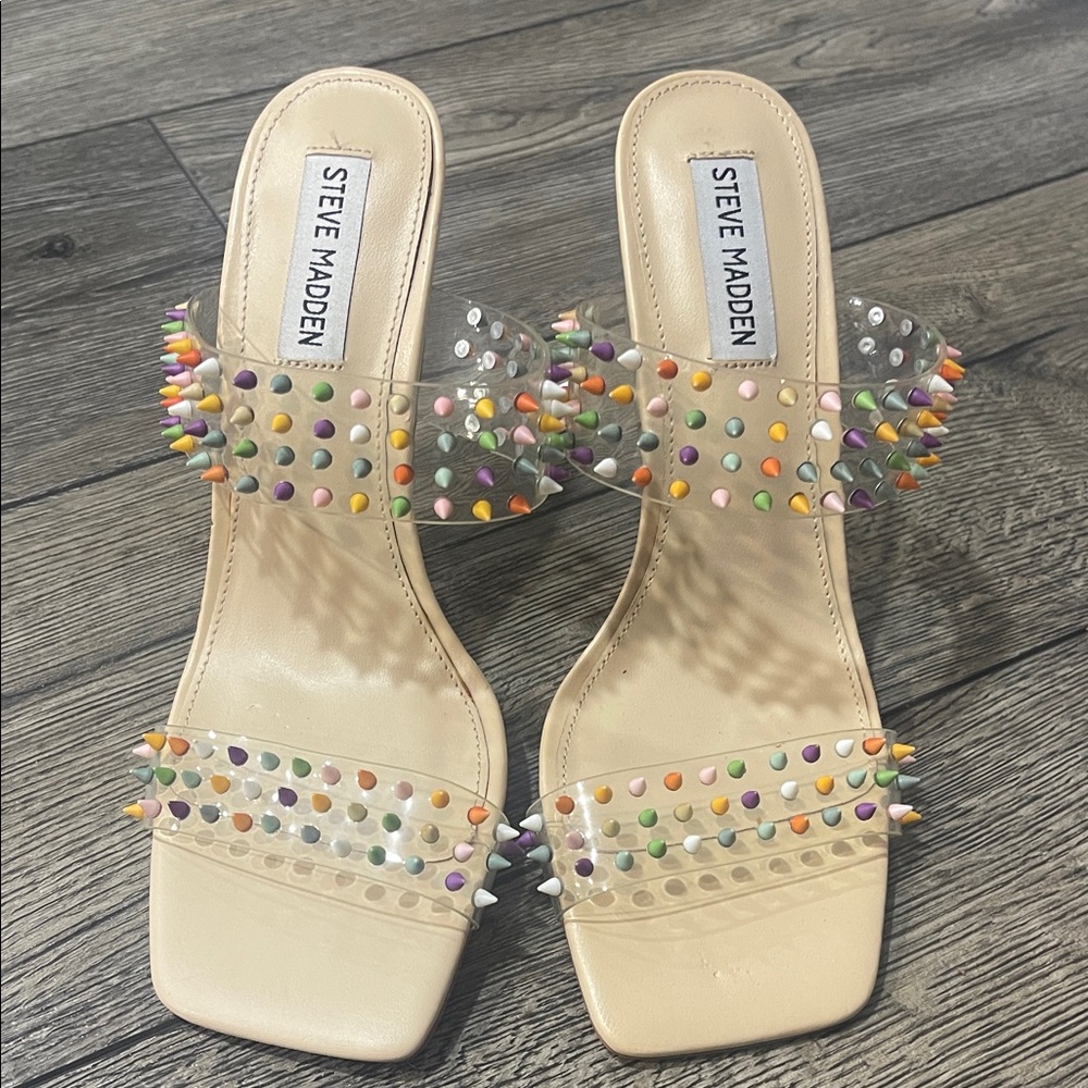 Steve Madden Nude Heels with Multicolor Studs - Picture 2 of 4